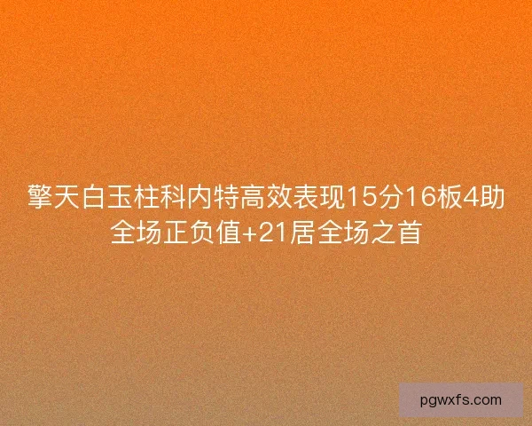 擎天白玉柱科内特高效表现15分16板4助全场正负值+21居全场之首